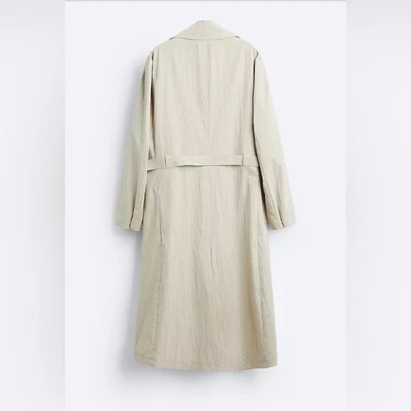 ZARA NWT Technical Trench Coat Sand Long Double-Breasted L/XL retail $169 - Picture 2 of 12